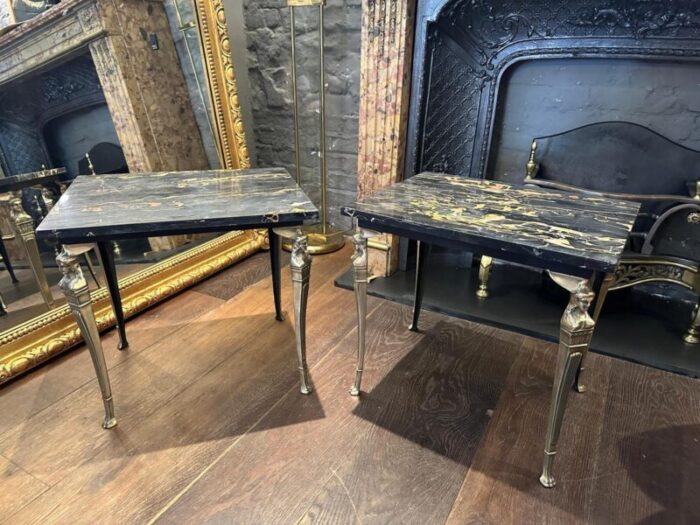 brass and portoro marble french greek revival side tables 1950s 8428