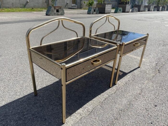 brass plated chrome nightstands with glass mirror effect 1977 set of 2 2166