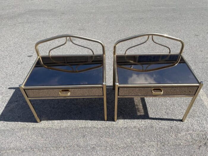 brass plated chrome nightstands with glass mirror effect 1977 set of 2 3022