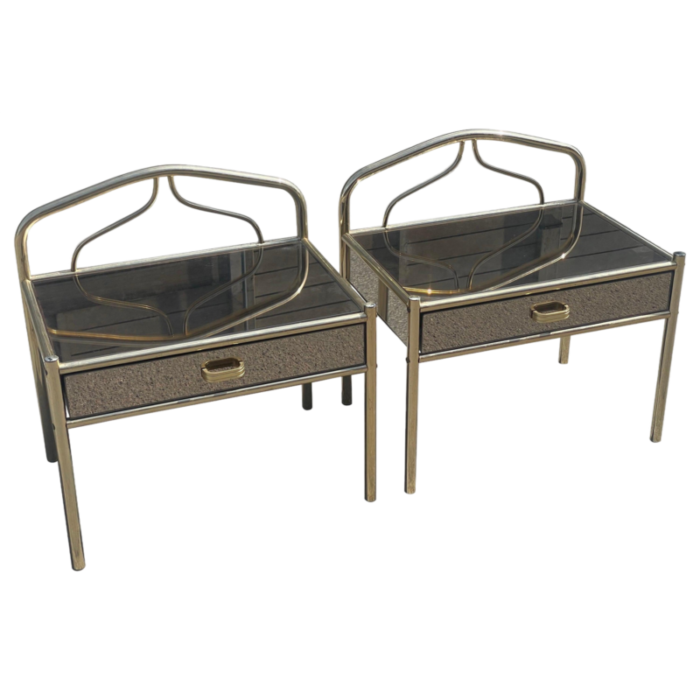 brass plated chrome nightstands with glass mirror effect 1977 set of 2 3459