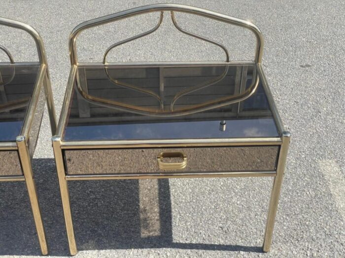 brass plated chrome nightstands with glass mirror effect 1977 set of 2 7659