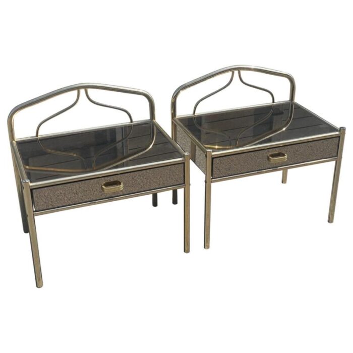 brass plated chrome nightstands with glass mirror effect 1977 set of 2 8417