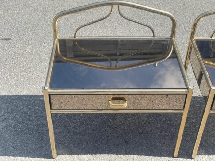 brass plated chrome nightstands with glass mirror effect 1977 set of 2 9659