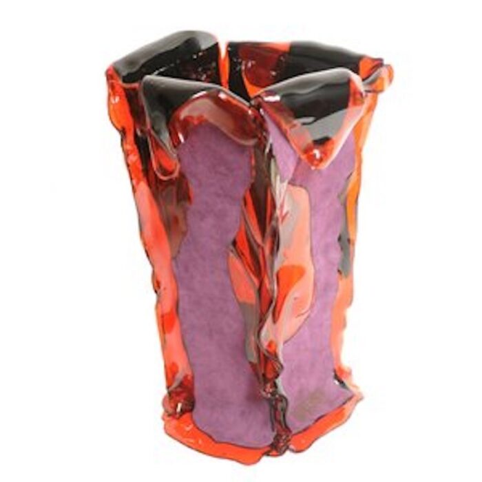 bromelia vase in clear red and purple leather by fernando humberto campana for corsi design factory 1