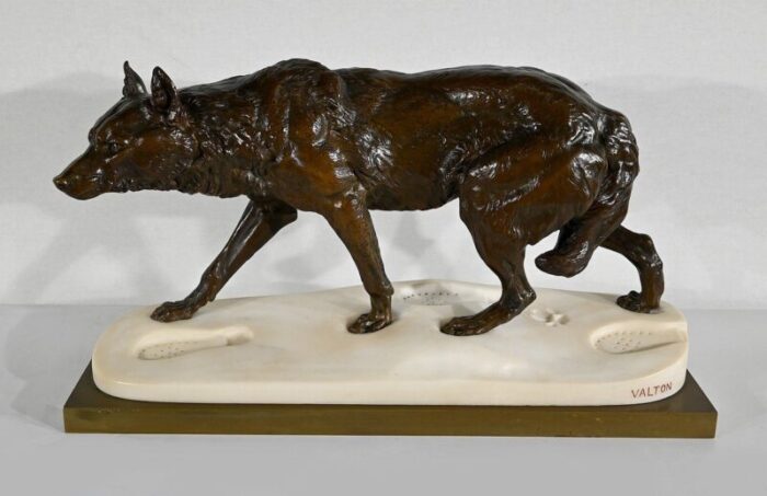 bronze marble wolf walking in the snow from valton 1800s 1