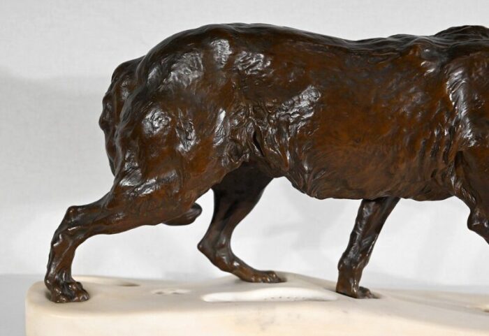 bronze marble wolf walking in the snow from valton 1800s 14