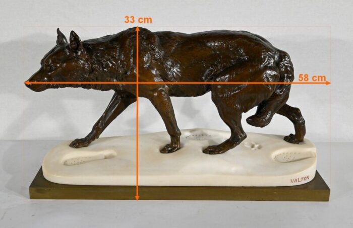 bronze marble wolf walking in the snow from valton 1800s 17