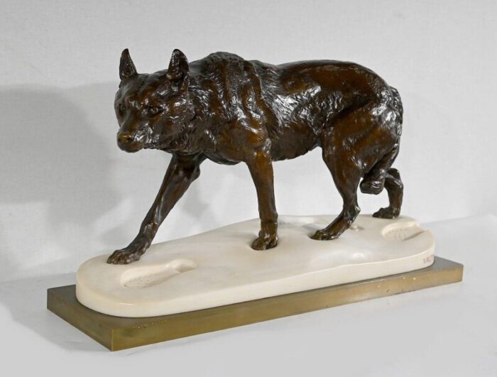 bronze marble wolf walking in the snow from valton 1800s 2