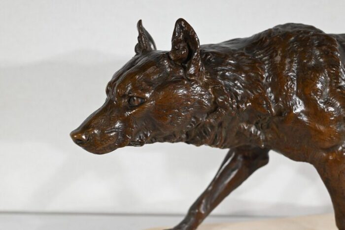 bronze marble wolf walking in the snow from valton 1800s 5