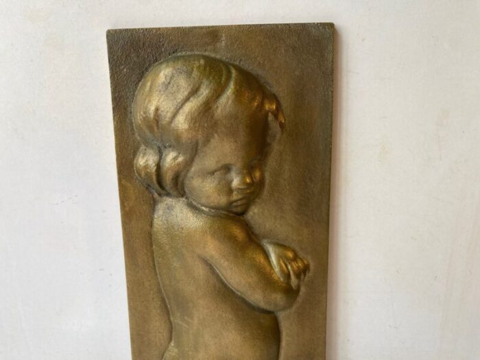 bronze relief wall plaque of infant girl 1930s 5