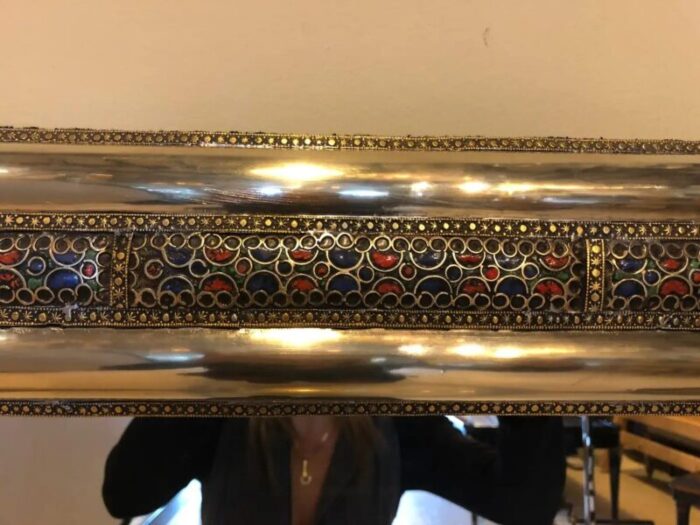 brutalist style silver with brass and stones inlay console or wall mirror a pair 2165