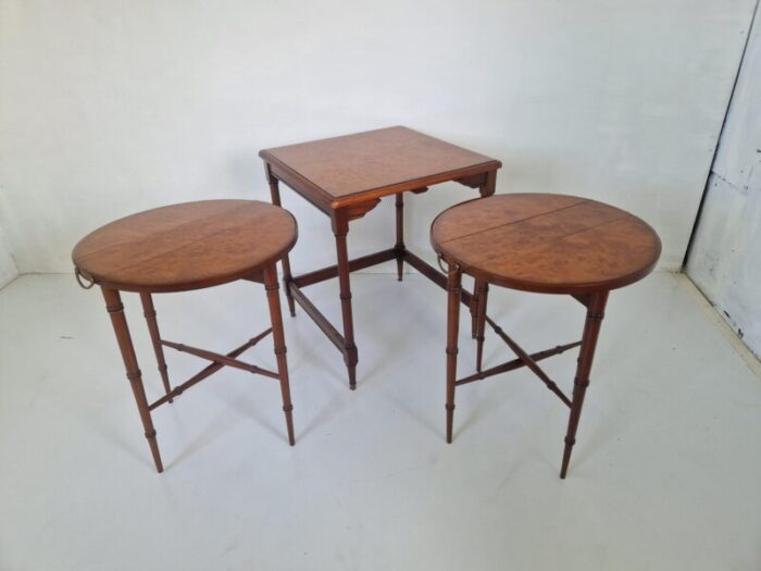 burl top mahogany nesting tables set of 3 2258