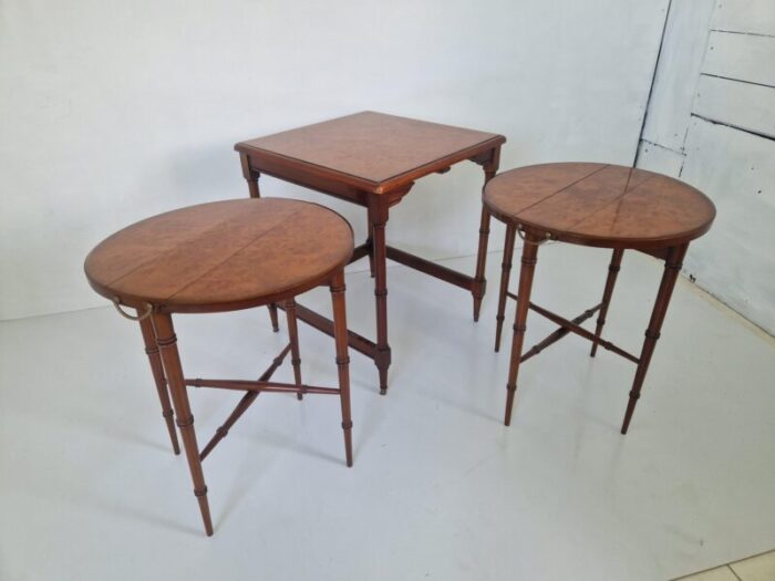 burl top mahogany nesting tables set of 3 3689