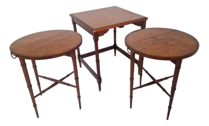 burl top mahogany nesting tables set of 3 7787