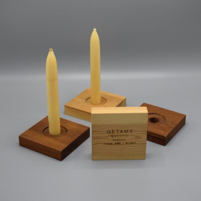 candleholders in wood by hans wegner for getama denmark 1950s set of 4 4