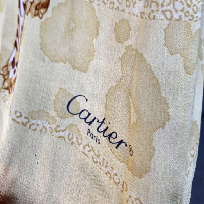 cartier beige chiffon panthers and tigers silk scarf animal pattern 4964