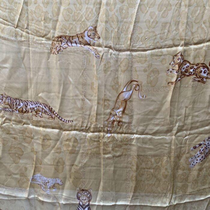 cartier beige chiffon panthers and tigers silk scarf animal pattern 8503