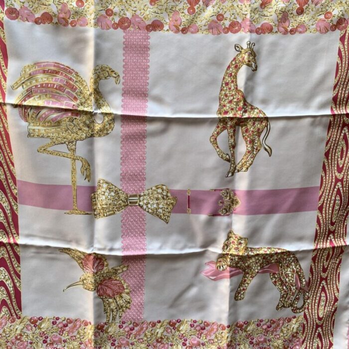 cartier white and pink silk scarf animal pattern 3650