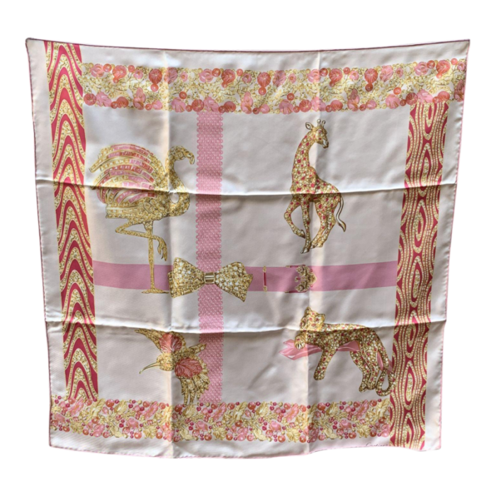 cartier white and pink silk scarf animal pattern 4673