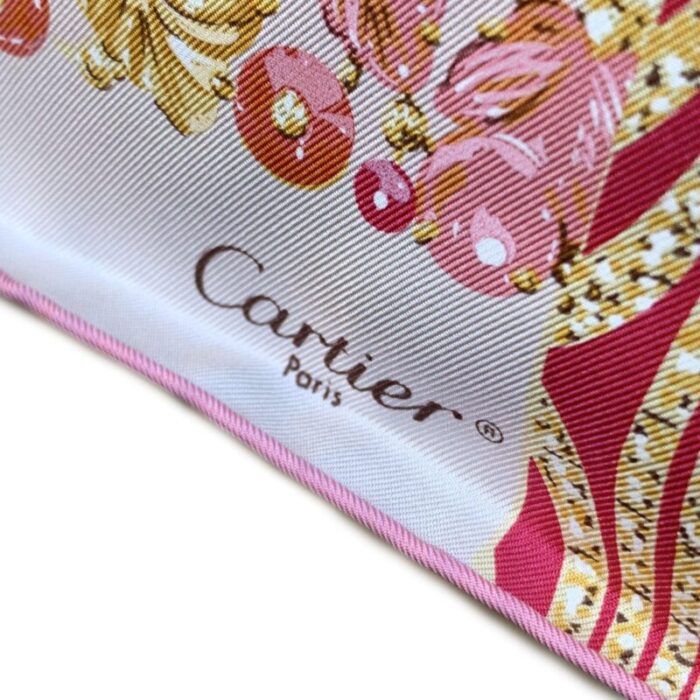 cartier white and pink silk scarf animal pattern 7760