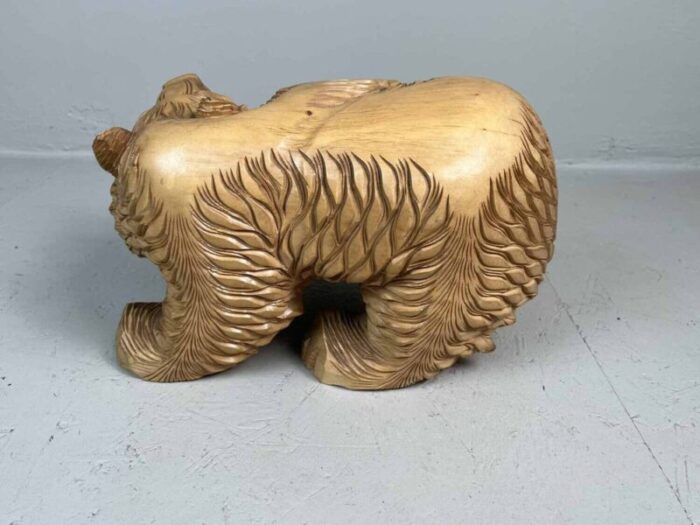 carved wood kibori kuma bear on table stand japan 1990s 10