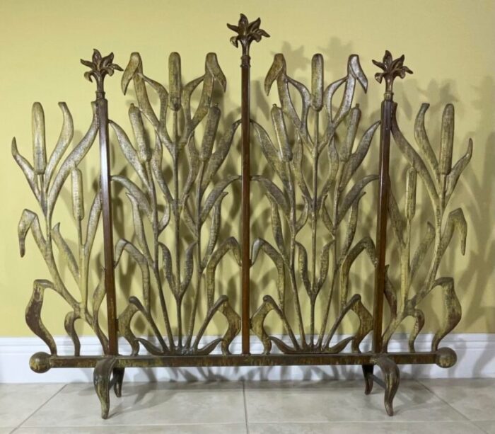 cat tail iron fireplace screen 1178