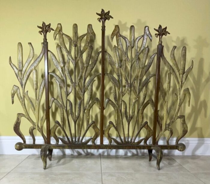 cat tail iron fireplace screen 9830