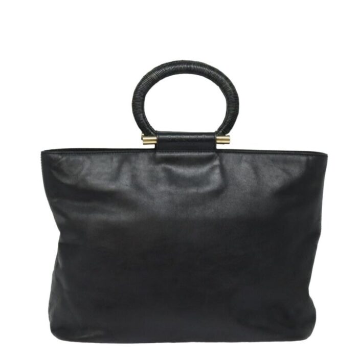 celine hand bag leather black auth 77841 7614