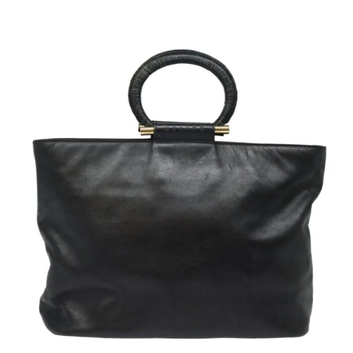 celine hand bag leather black auth 77841 8130