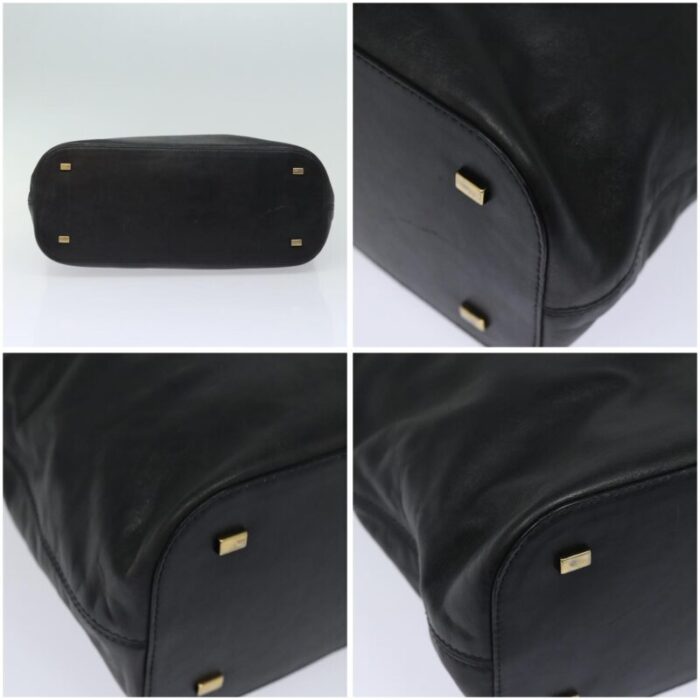 celine hand bag leather black auth 77841 8631