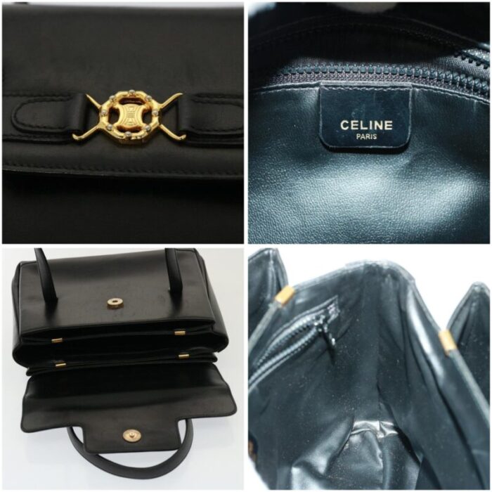 celine hand bag leather black auth yk13208 9182