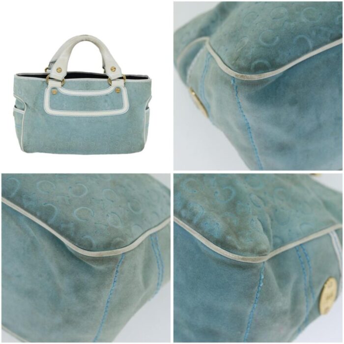 celine hand bag suede blue auth 79185 0104