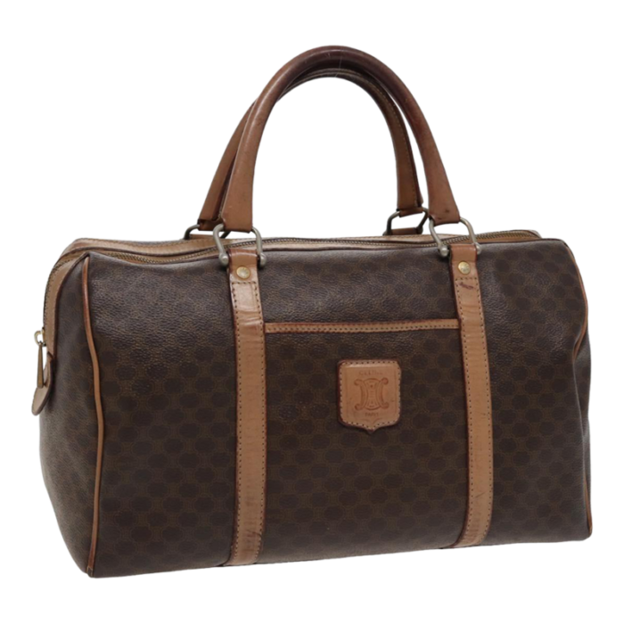 celine macadam canvas boston bag pvc leather brown auth 79183 2352