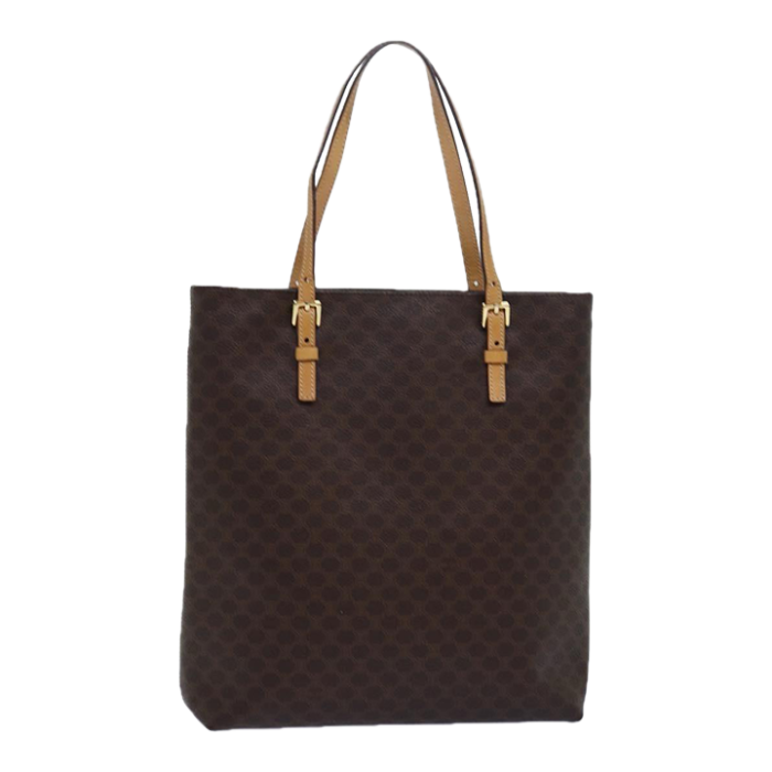 celine macadam canvas hand bag pvc leather brown auth bs15492 5856