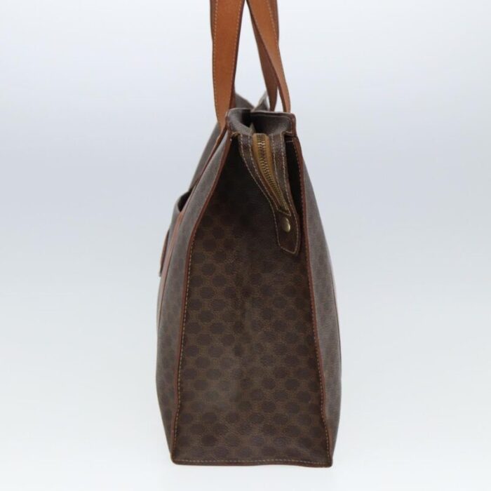 celine macadam canvas tote bag pvc leather brown auth 78272 9287