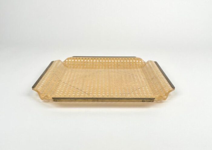 centerpiece in acrylic glass rattan and brass in the style of christian dior italy 1970s 3