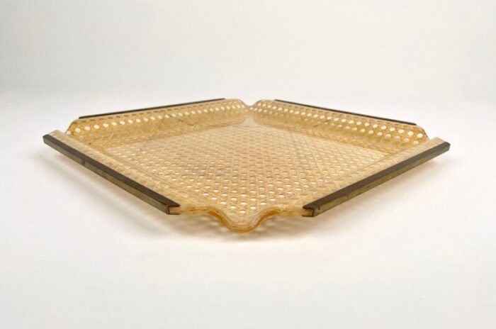 centerpiece in acrylic glass rattan and brass in the style of christian dior italy 1970s 8