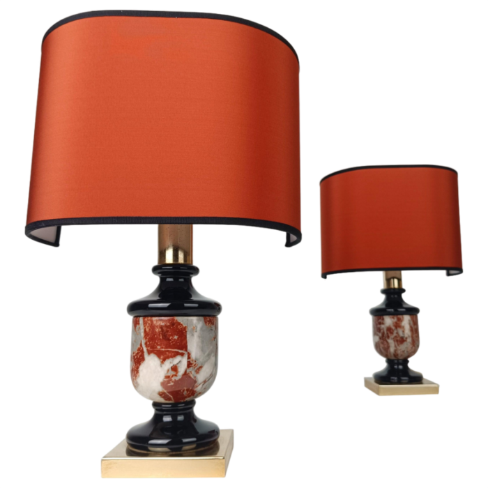 ceramic table lamps in faux marble attributed to tommaso barbi 1970s set of 2 6264