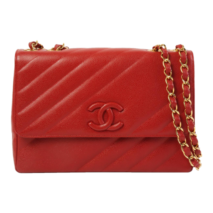 chanel around 1995 made caviar skin mademoiselle stitch cc mark chain top handle bag red 1159