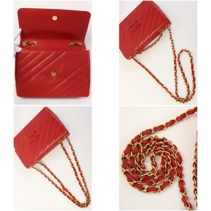 chanel around 1995 made caviar skin mademoiselle stitch cc mark chain top handle bag red 5205