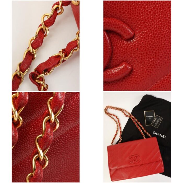 chanel around 1995 made caviar skin mademoiselle stitch cc mark chain top handle bag red 6356