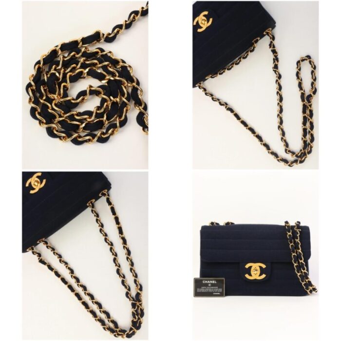 chanel around 1995 made jersey straight flap chain bag jumbo navy 1360