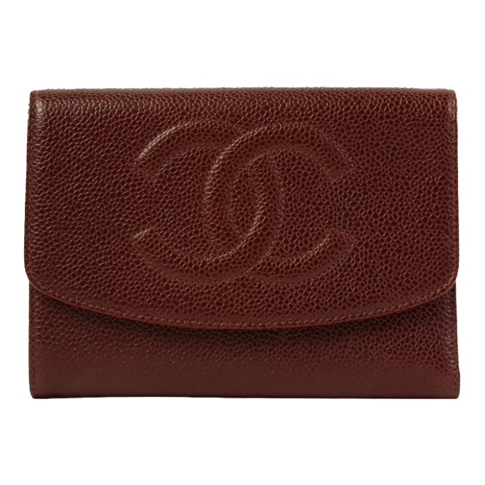 chanel around 1998 made caivar skin cc mark stitch wallet brown 9944