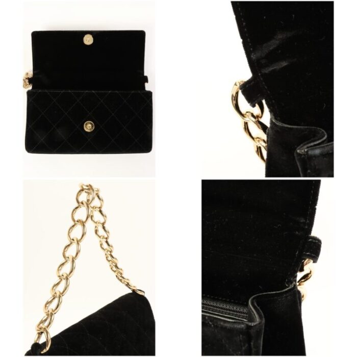 chanel around 2002 made velvet cc mark plate chain bag black 3156