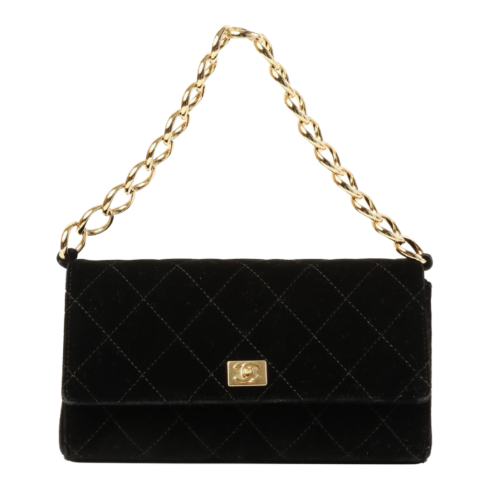 chanel around 2002 made velvet cc mark plate chain bag black 5931