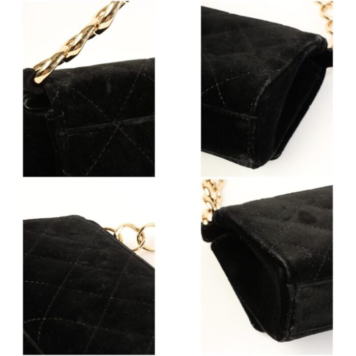 chanel around 2002 made velvet cc mark plate chain bag black 8040