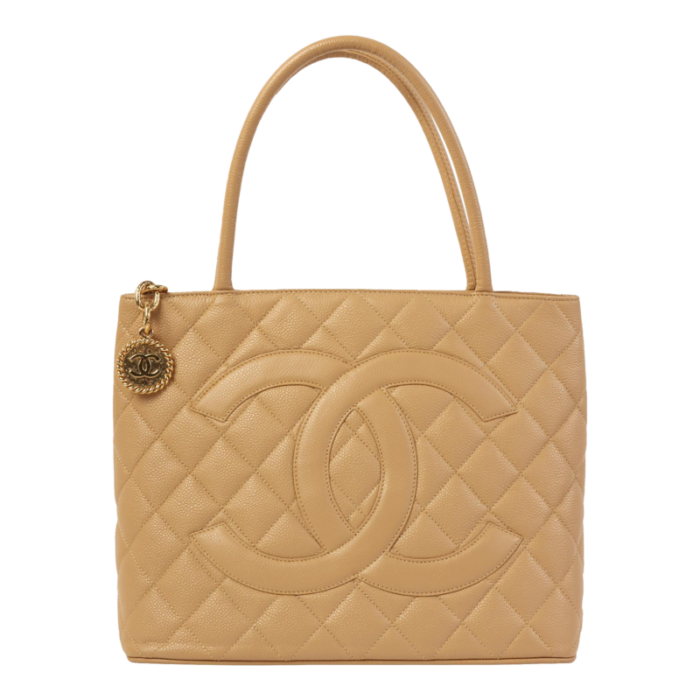 chanel around 2007 caviar skin cc mark stitch revival tote bag beige 4393