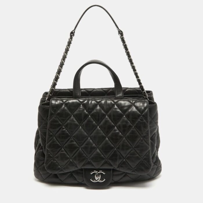 chanel black quilted leather maxi 3 flap bag 0589