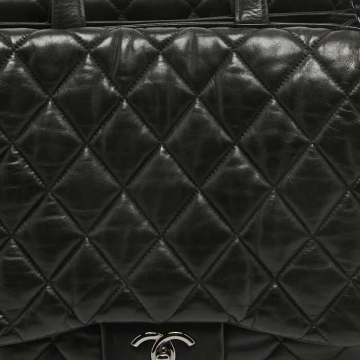 chanel black quilted leather maxi 3 flap bag 0681