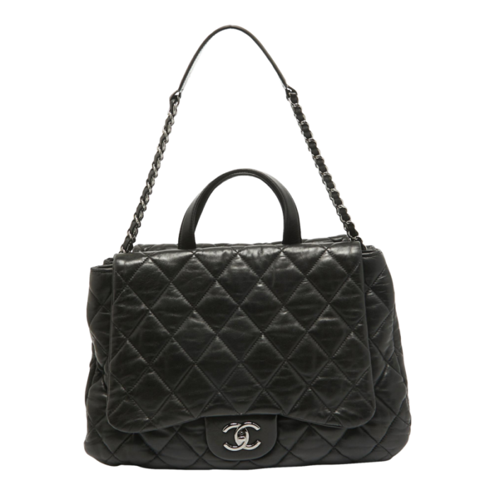 chanel black quilted leather maxi 3 flap bag 2200